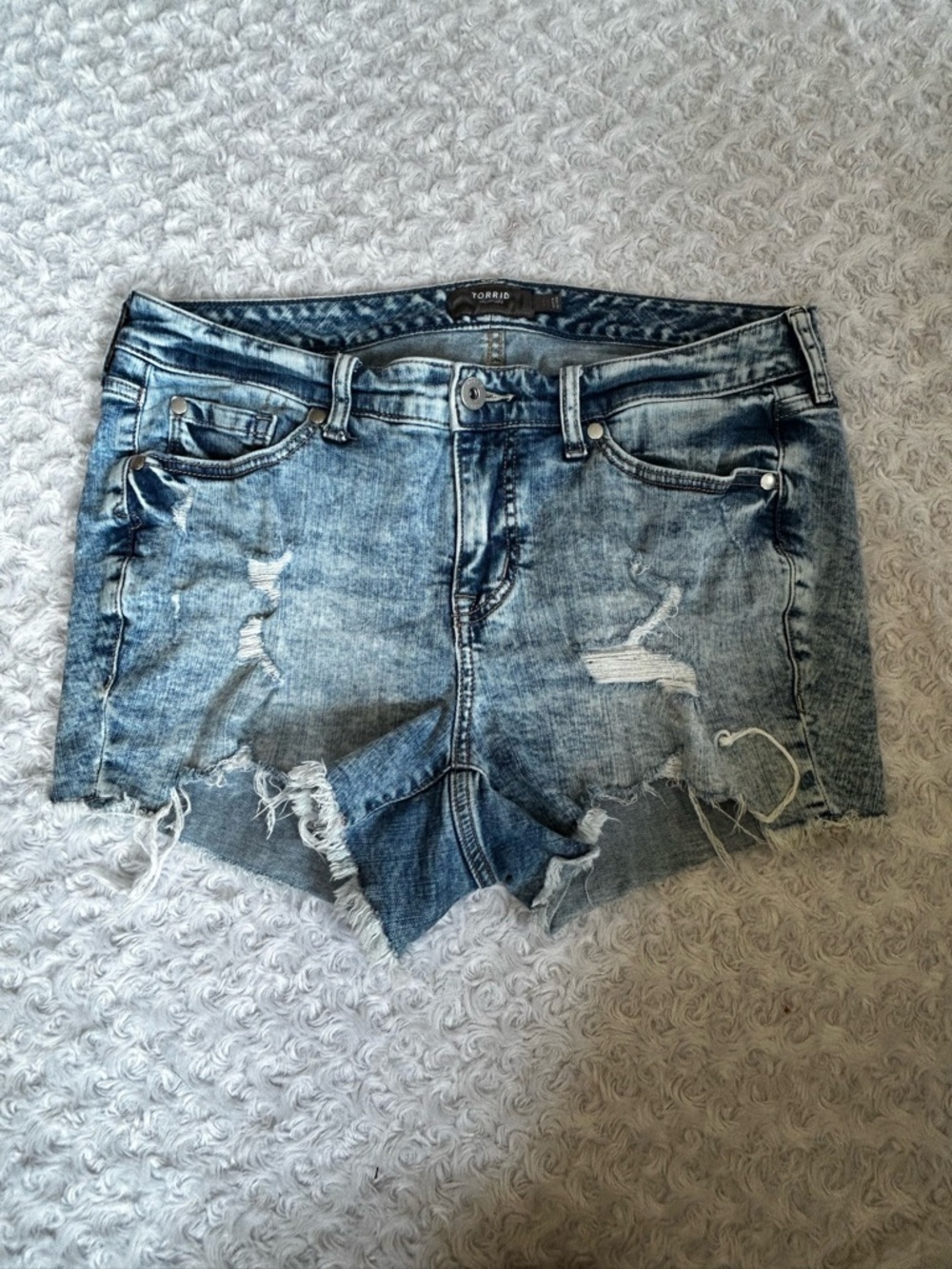 torrid Distressed Light Blue Denim Cutoff Shorts